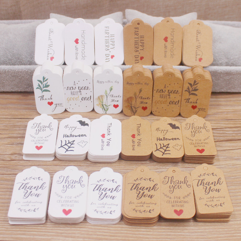 Kraft Hang Tag - 100 adet 3x5cm Kraft Kağıt Kahverengi/Beyaz